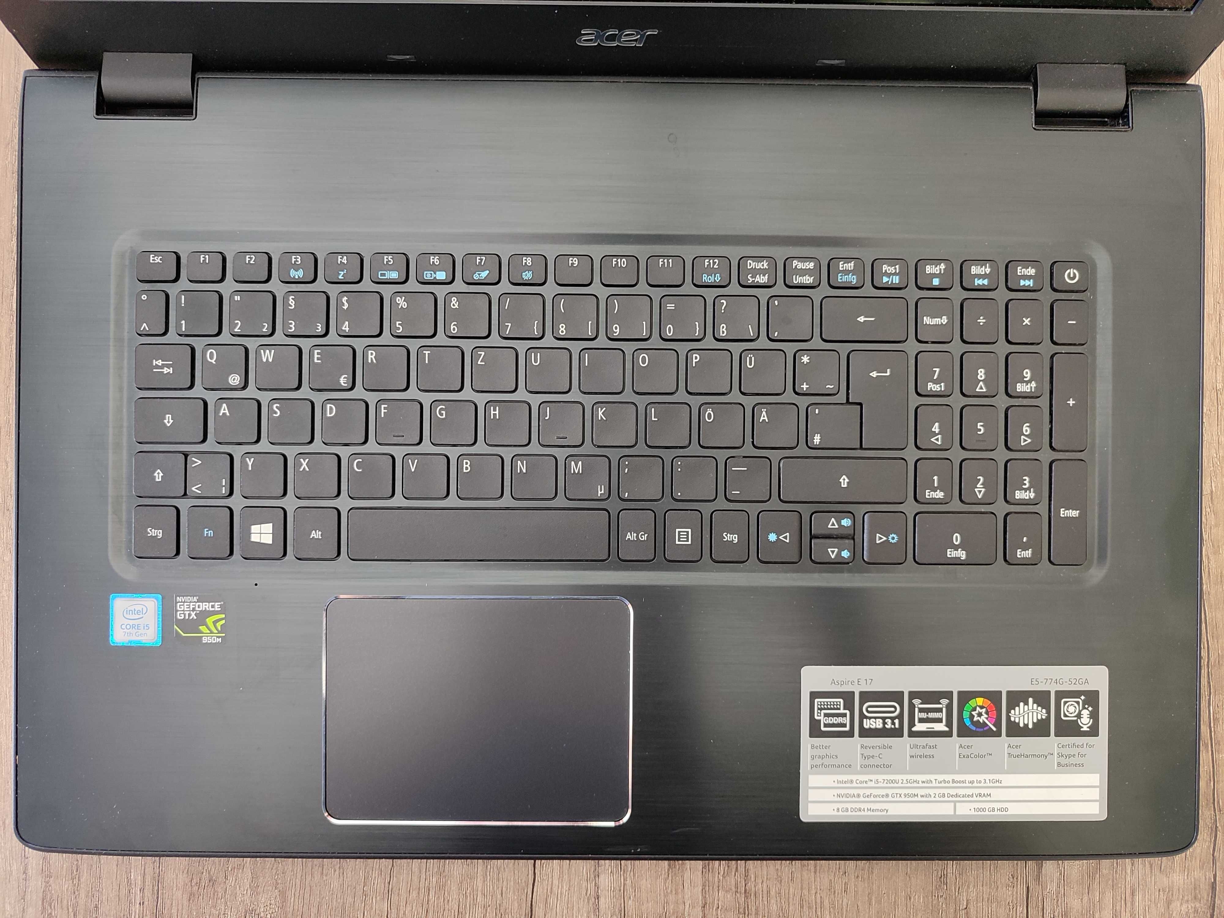 Acer E5-774G 17.3' i5 7th/8GB/SSD/HDD/GTX950/Win 10