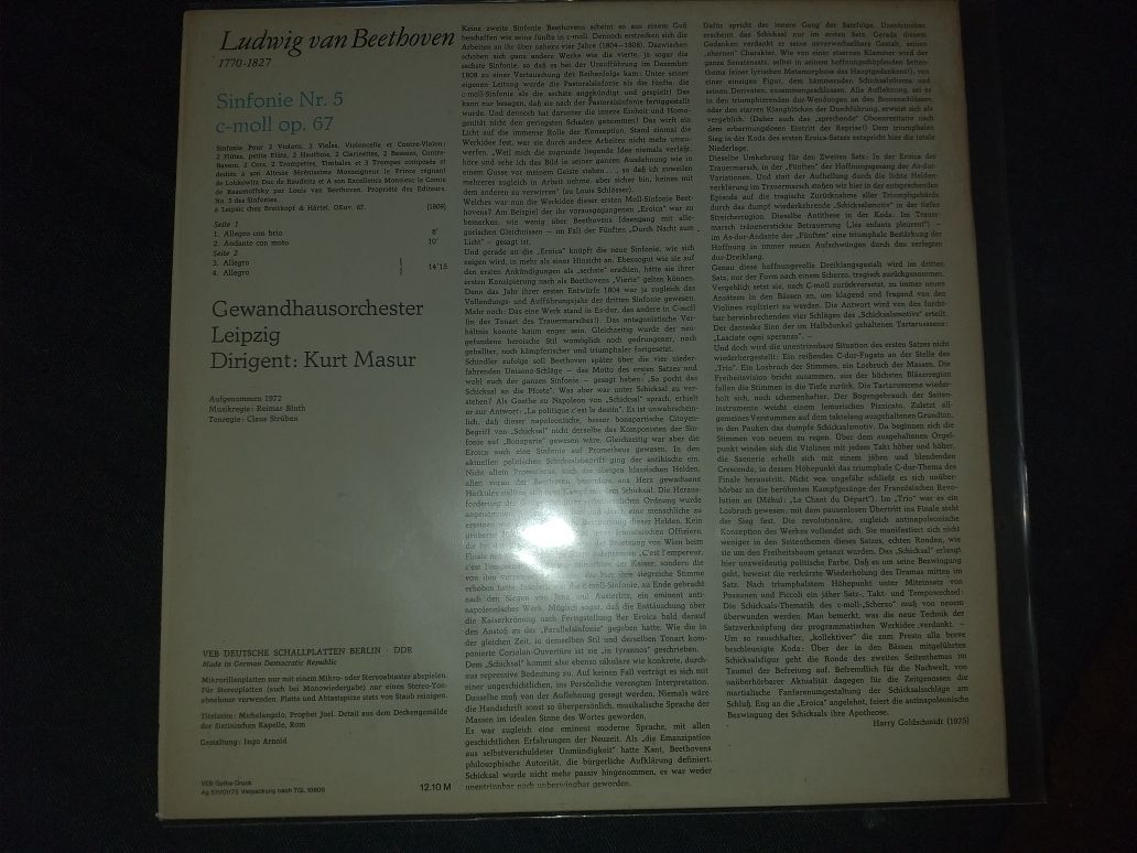 Vinyl Beethoven Sinf.nr 5 c-moll op.67 (dyr. Kurt Mazur) Eterna 1975