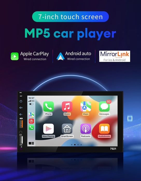 Автомагнитола 2Din 7" с Carplay и Android Auto Сенсорная auto