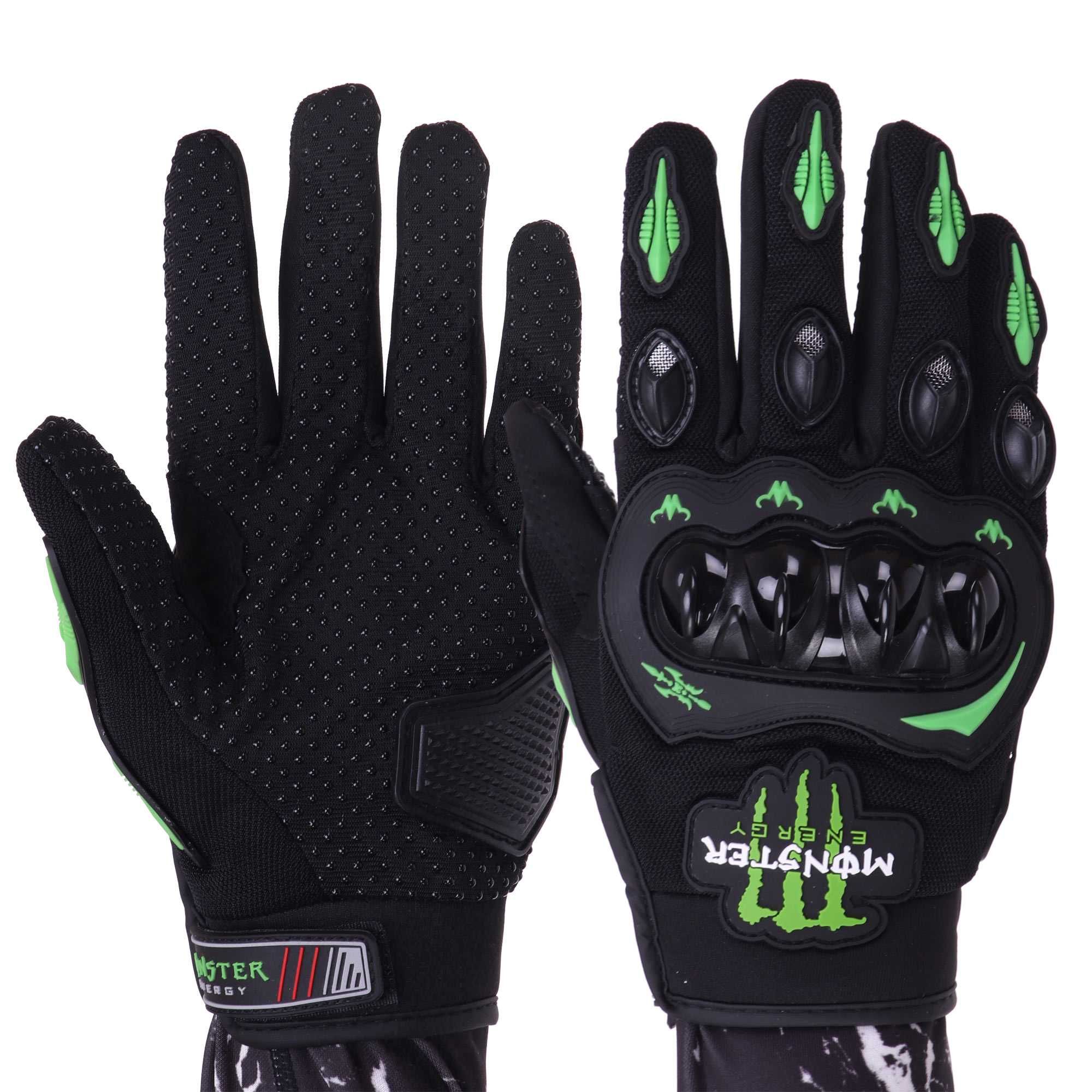 Мотоперчатки с защитой Monster \ Kawasaki черный с зелёным M L XL XXL