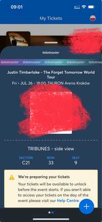 Justin Timberlake concert ticket in Krakow