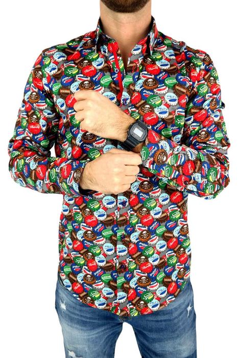 DANIEL BESSI Koszula Męska Fb048 Kolorowa, KAPSLE, Piwo, Cola I Inne