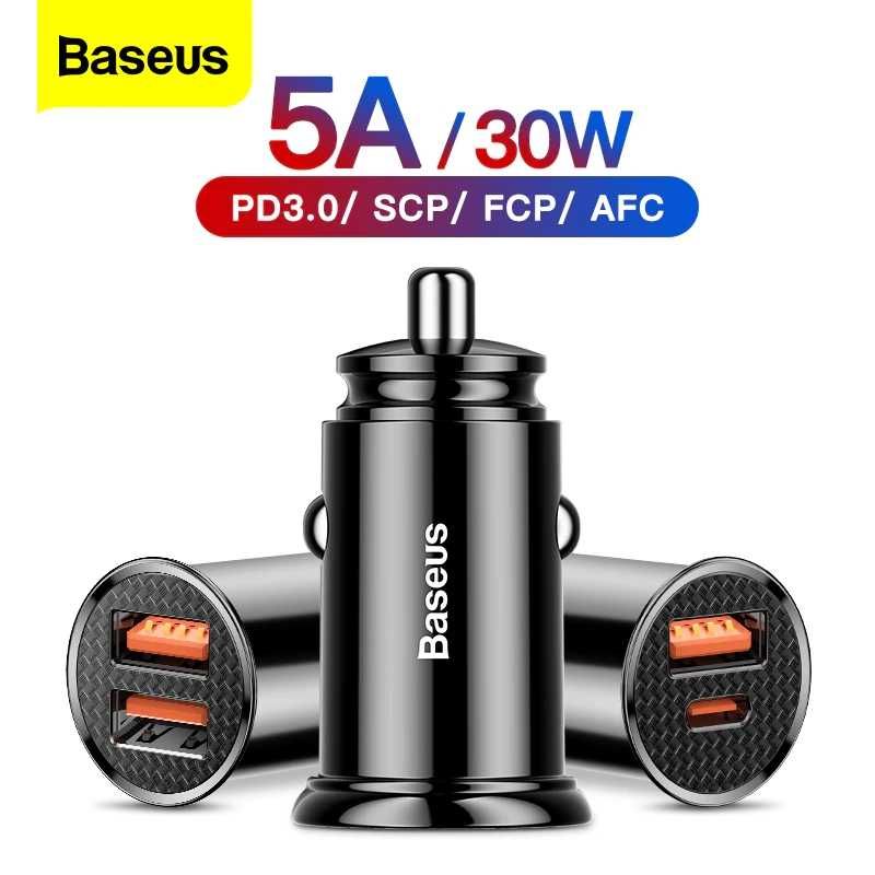 Зарядка в прикуриватель Baseus 2USB type-c 5A 30W QC 3.0 4.0 зарядное