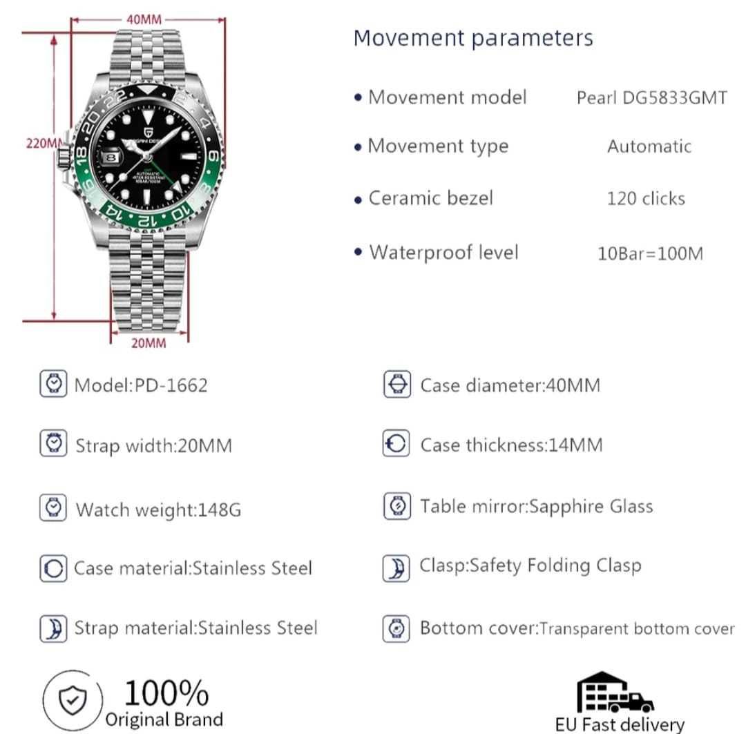 Pagani Design Automatic GMT model PD1662 zegarek mechaniczny automat