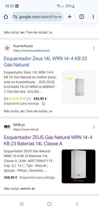 Esquentador zeus gás natural