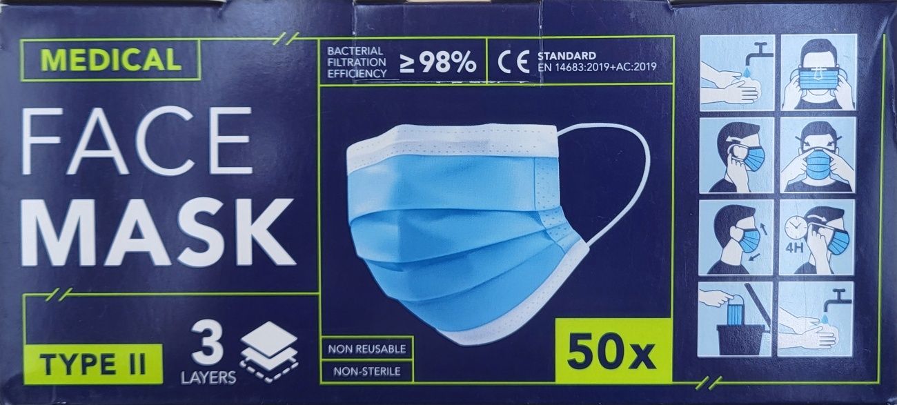 50 szt maseczek wyprzedaż (opakowanie)niebieskie ważność 14.12.2024