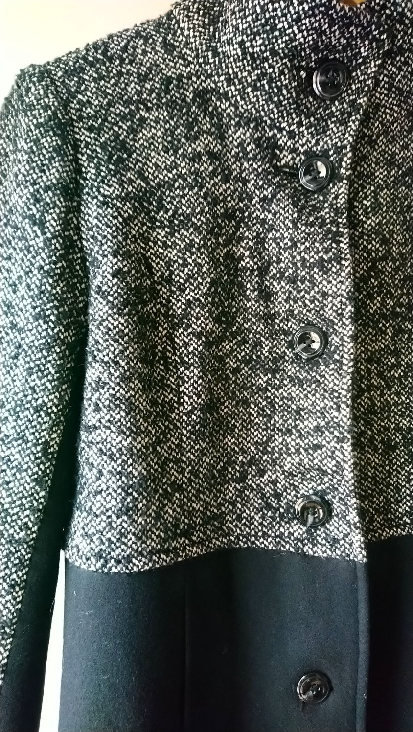 Dwukolorowy tweedowy wiosenny płaszcz vintage h&m r. S