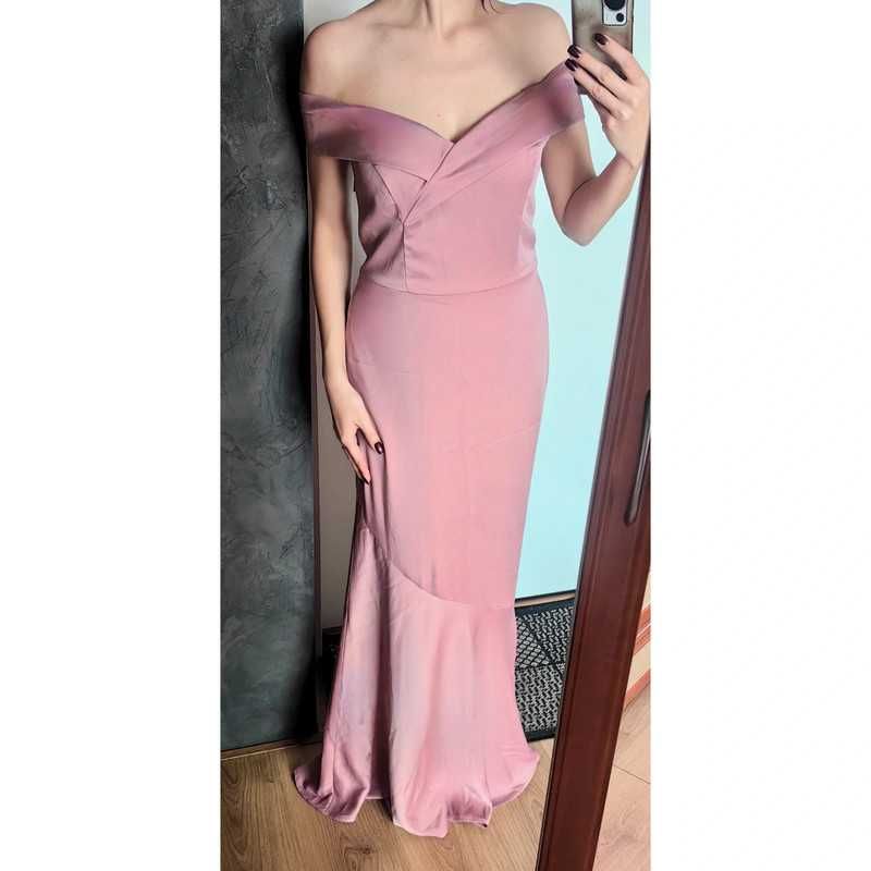 Maxi Długa satynowa sukienka damska hiszpanka różowa Oasis L 40