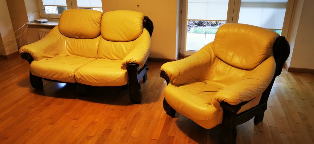 Sofa 2os. + fotel skórzane