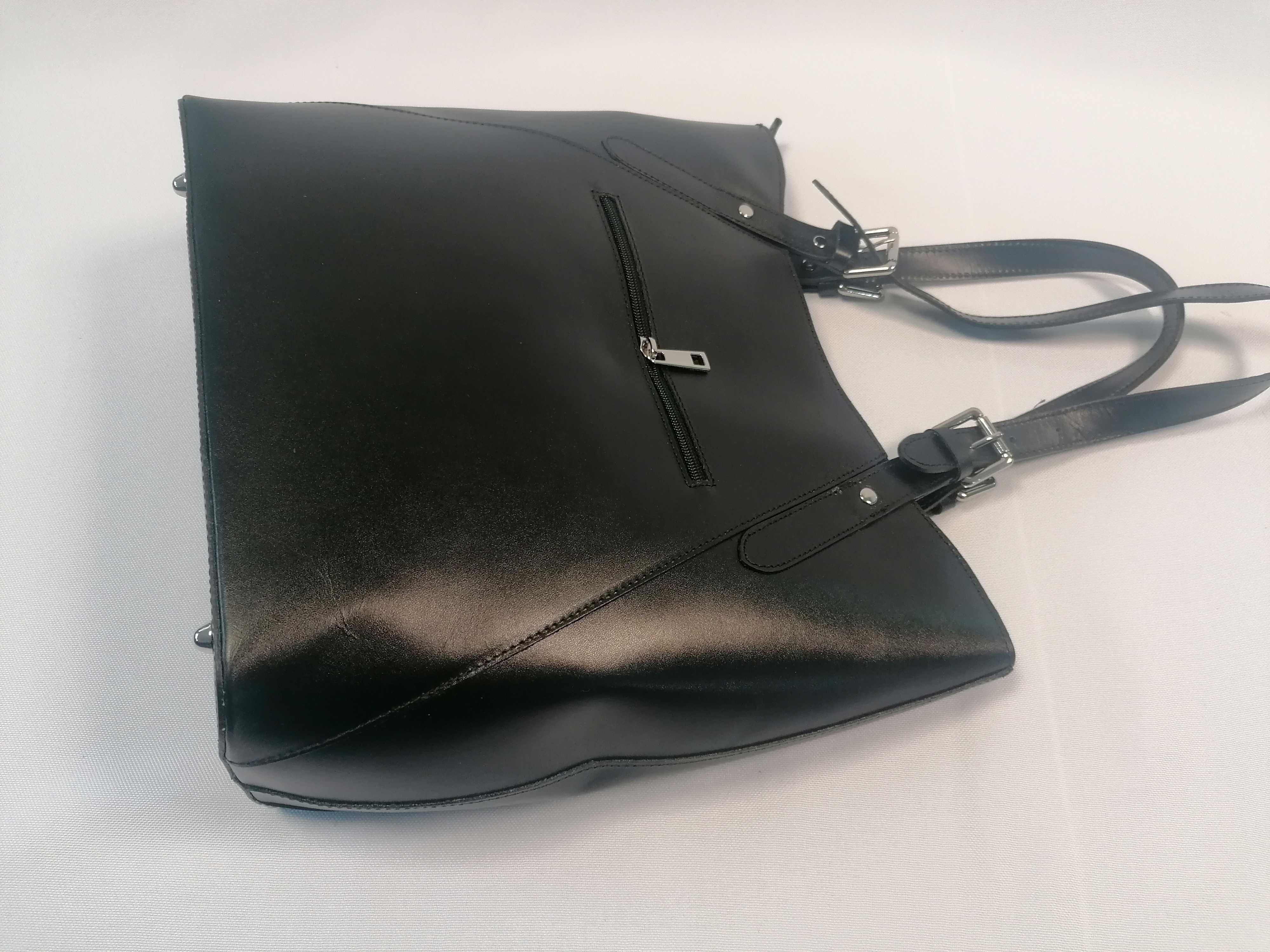 Nowa duża włoska skórzana torebka Vera Pelle shopper A4