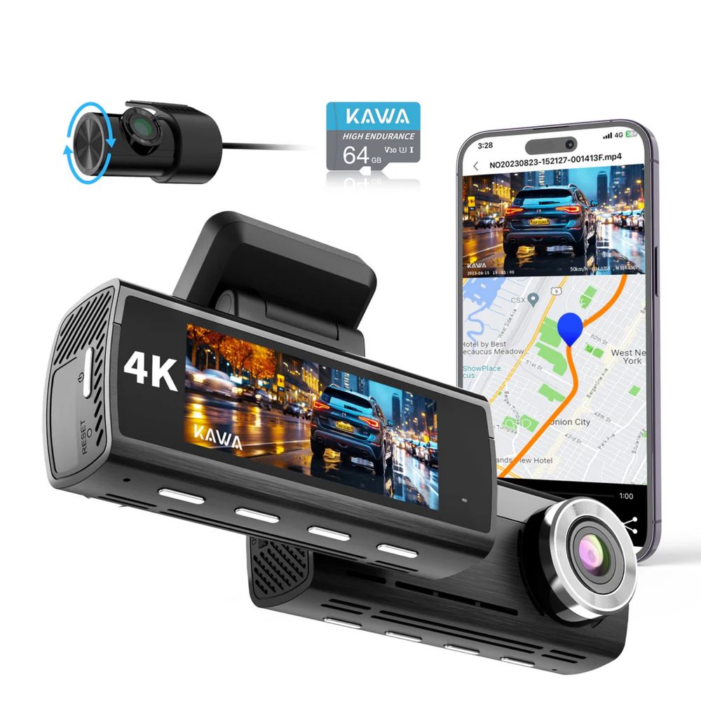 Відеореєстратор 4K з задньою камерою Kawa D8 64Gb Wi-Fi Gps