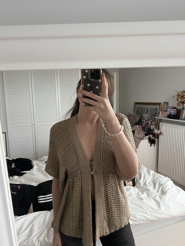 Zara S/M sweter kardigan narzutka y2k old money brazowy khaki