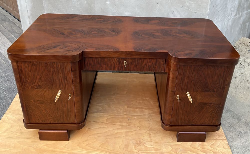 Biurko Orzech 160 Art Deco Dwustronne Zgrabne Antyczne Po Renowacji