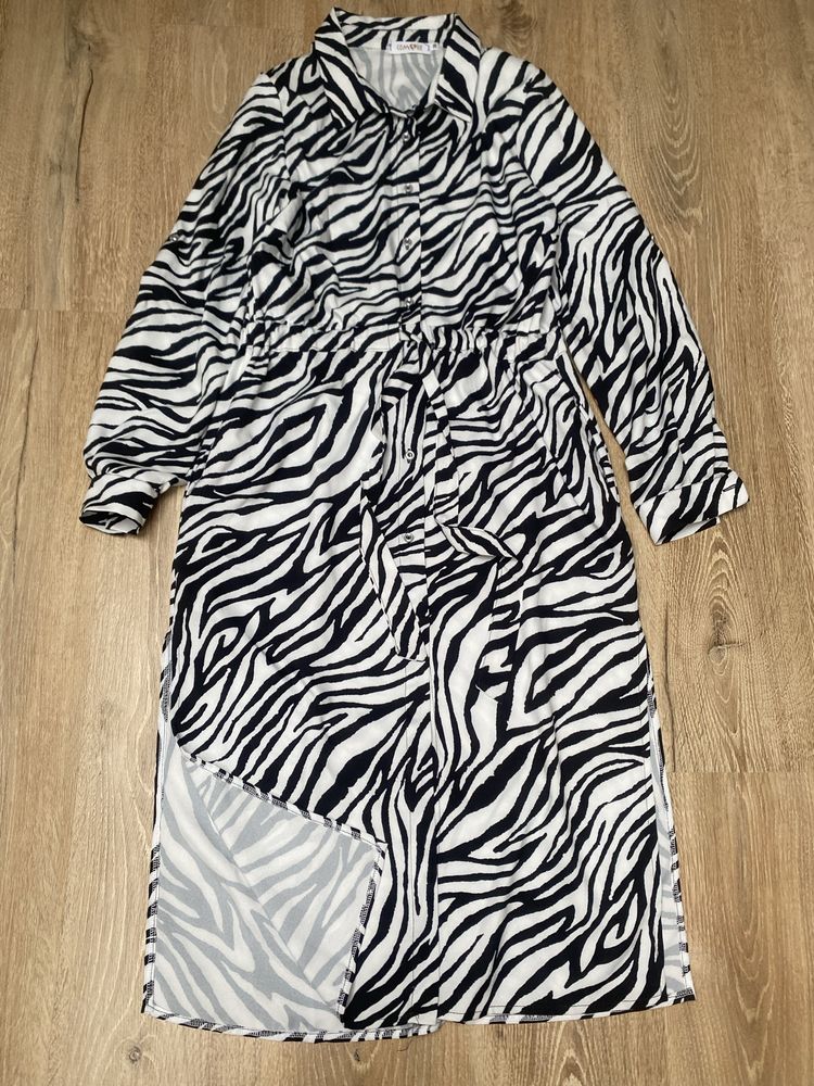 Comshe długa Sukienka szmizjerka zebra koszulowa guziki 36 S