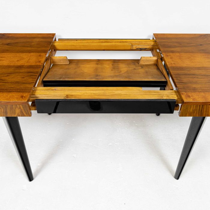 Rozkładany stół art deco projekt Halabala stary lata 50 orzech czarny