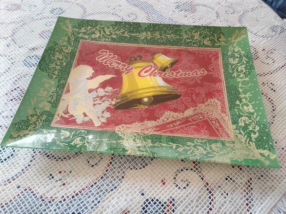 Tabuleiro em vidro de Natal Sinos Merry Christmas