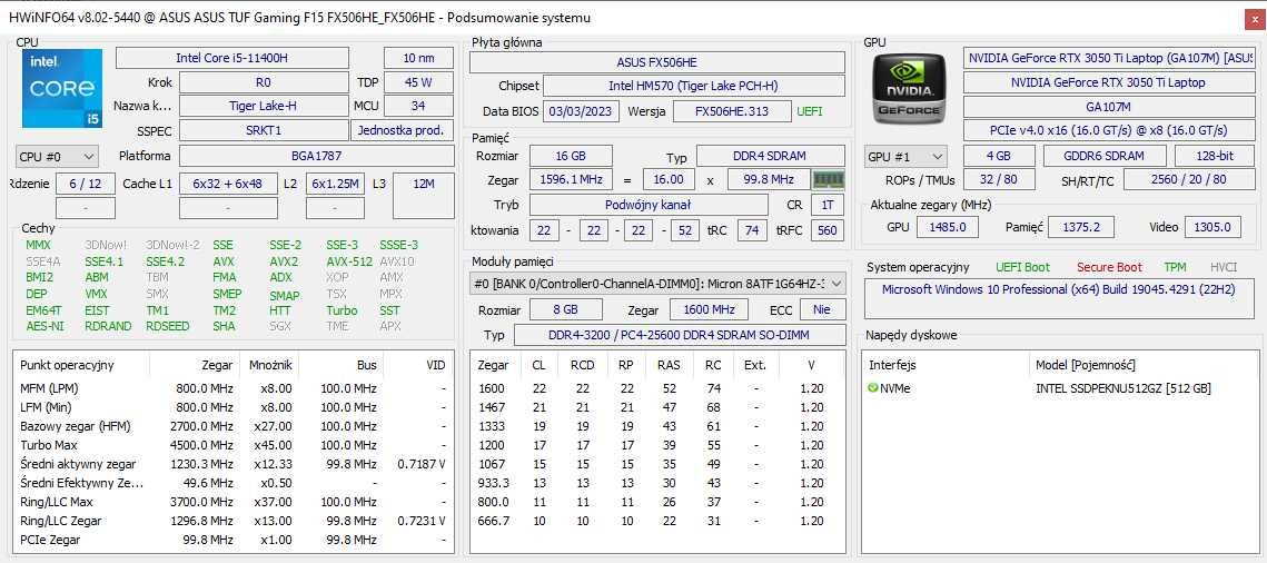 Asus TUF Gaming F15 FX506HE RTX 3050Ti i5-11400H