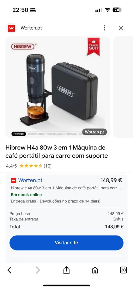 Maquina cafe Hibrew portatil