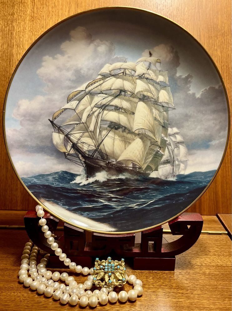 Elegancki FRANKLIN MINT Kolekcjonerski Statek Żaglowiec Talerz Model