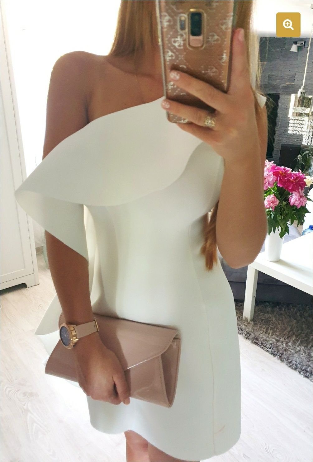 Sukienka Asos biała piankowa pianka falbana mini XL