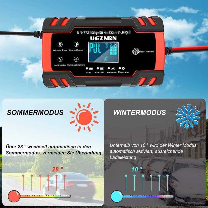 Автом. зарядний пристрій Ueznirn, 8 А, 12 В / 24 В, повністю автом-ний