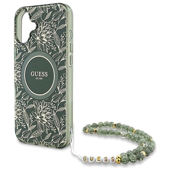 Etui Guess IML Flowers Allover Electro With Pearl Strap MagSafe na iPh