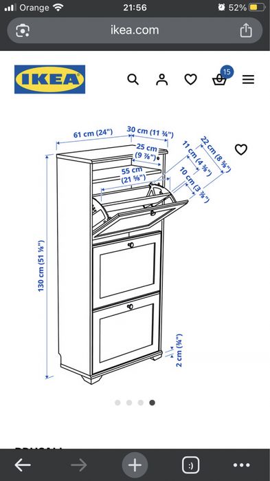 BRUSALI IKEA Szafka na buty, 3 przegrody, biały, 61x30x130 cm