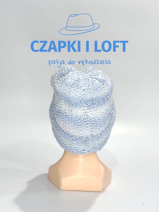 Czapka z kominem ręcznie robiona na drutach