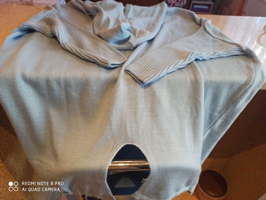 Super kardigan, błękitny z kapturem, oversize xl/xxl