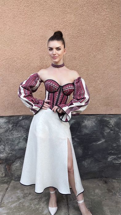 Корсет вишиванка, етнокорсет, корсетний топ з рукавами та чокером