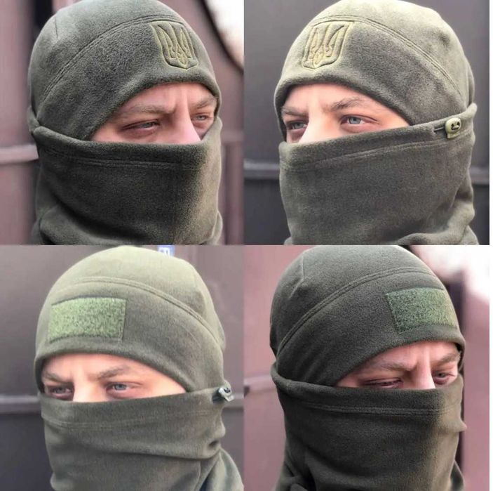 Комплект флісова шапка+баф олива набір тепла зимова тактична шапка+баф
