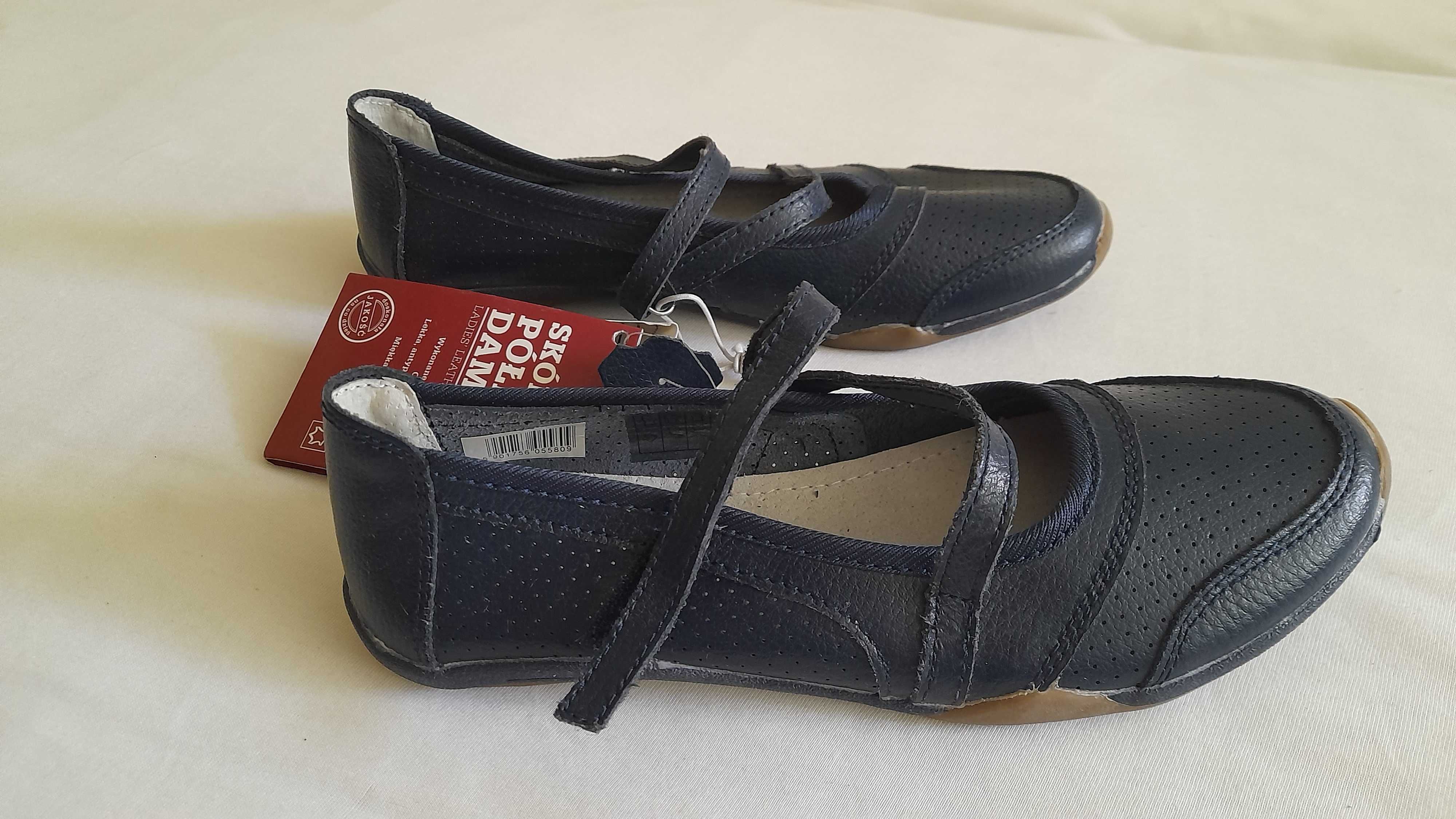 Buty damskie (baleriny), rozmiar 37, skóra, nienoszone
