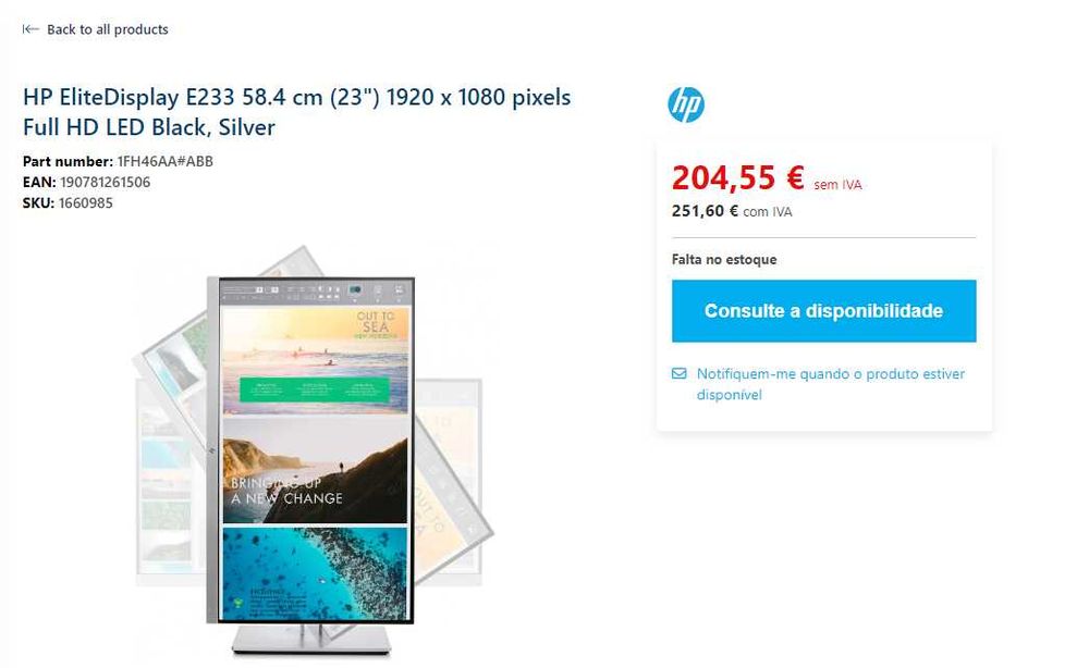 Moniotor  - HP EliteDisplay E233 23"