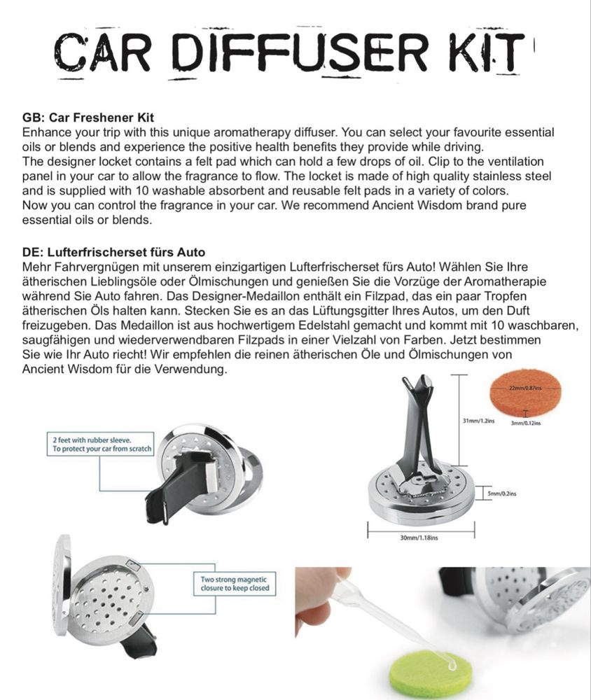 Difusor de óleos essenciais para automóvel