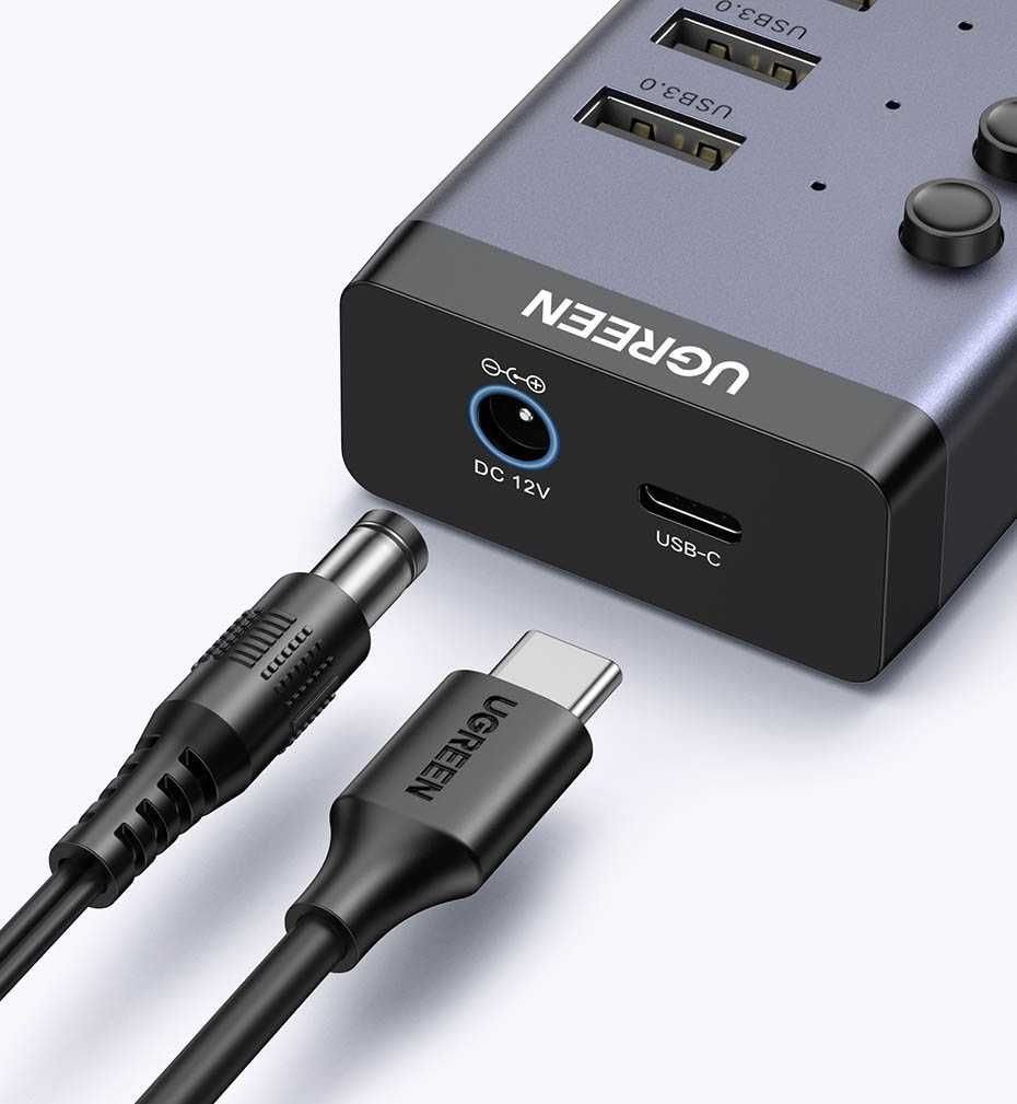 USB-хаб для USB-A USB 3.0 7 портов UGREEN для ноутбука с доп. питанием