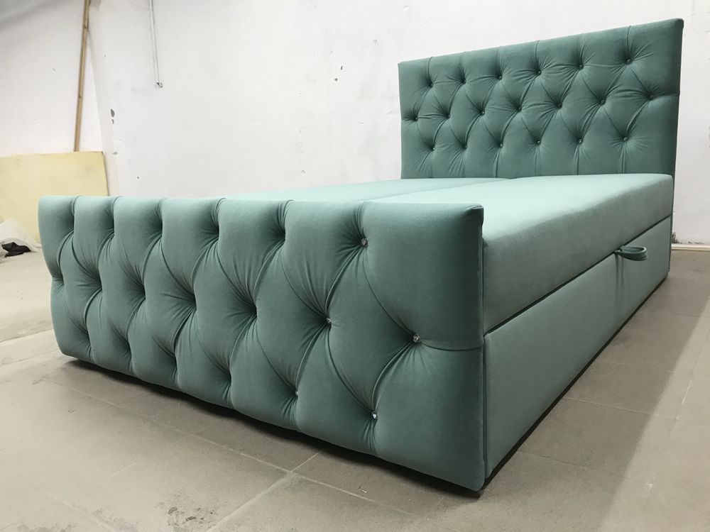 Łóżko KONTYNENTALNE w stylu glamour pikowane kryształkami dużo kolorów