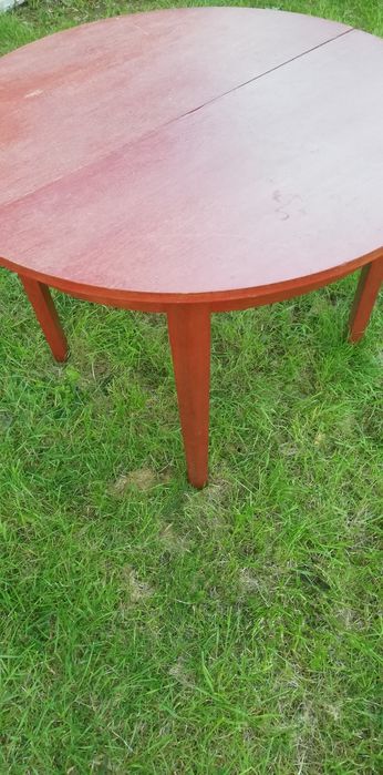 Stół okrągły drewniany PRL solidny