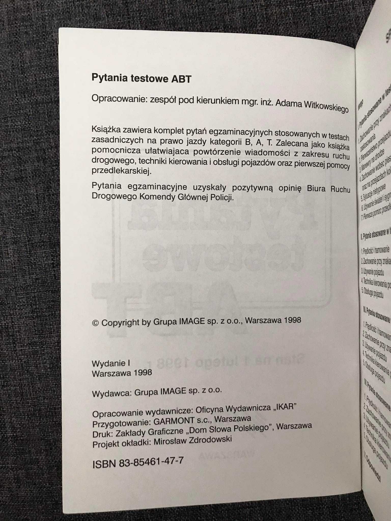 Książka kierowcy - pytania testowe ABT prawo jazdy
