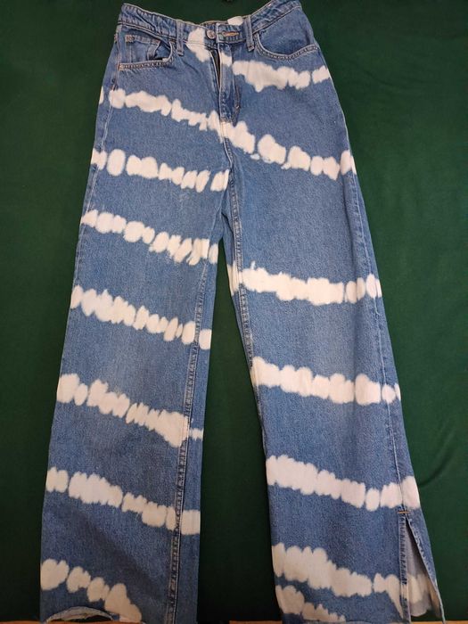 Spodnie jeans niebieskie w białe pasy szeroka nogawka