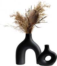 2 x Czarny wazon ceramiczny na suszone kwiaty, trawę pampasową