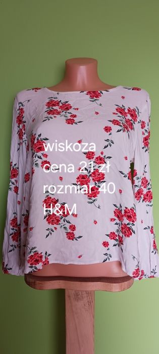 Biała bluzeczka z czerwonymi kwiatami H&M rozm.40