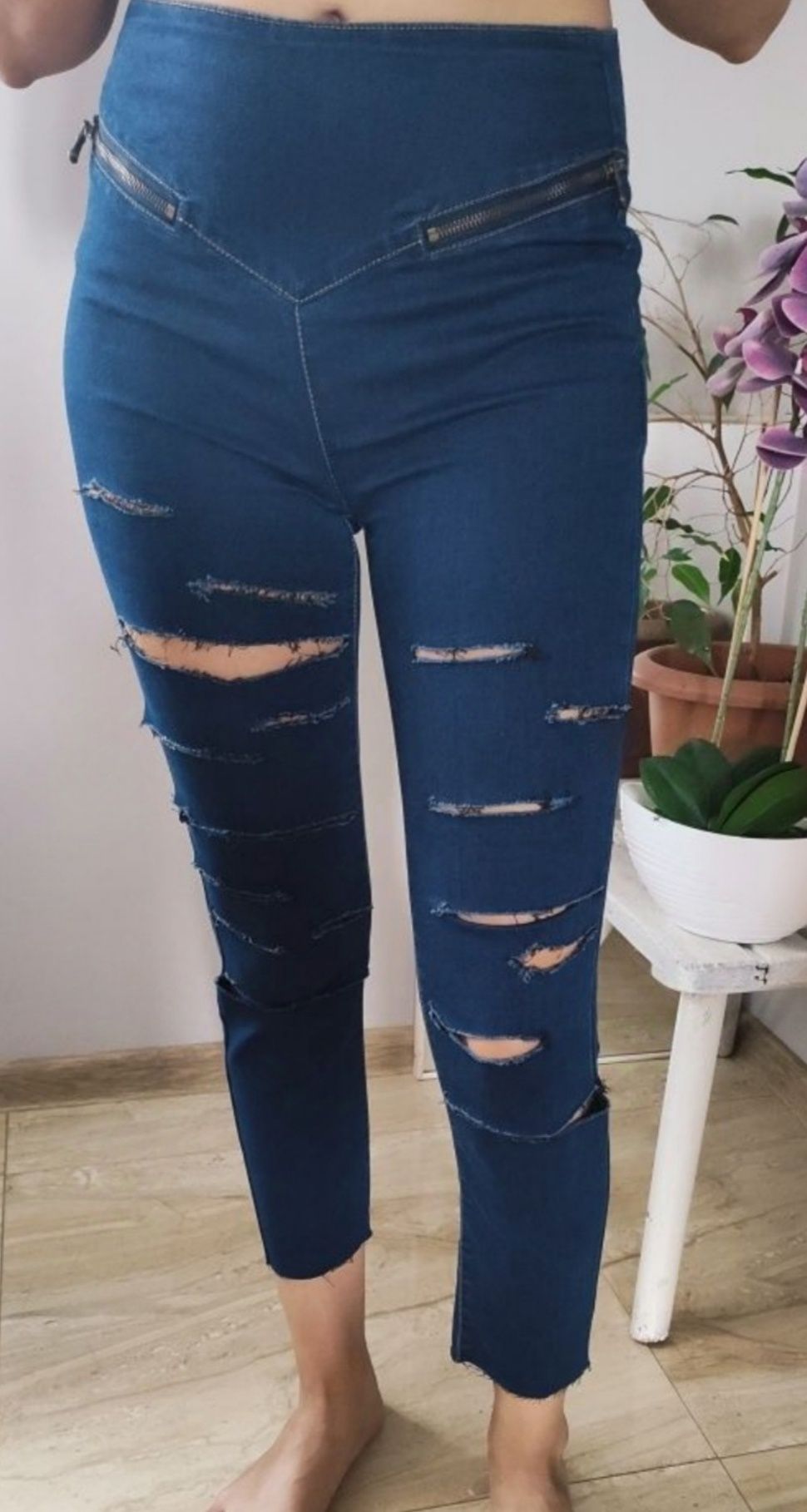 Dziury rozcięcia push up jeansy jak legginsy