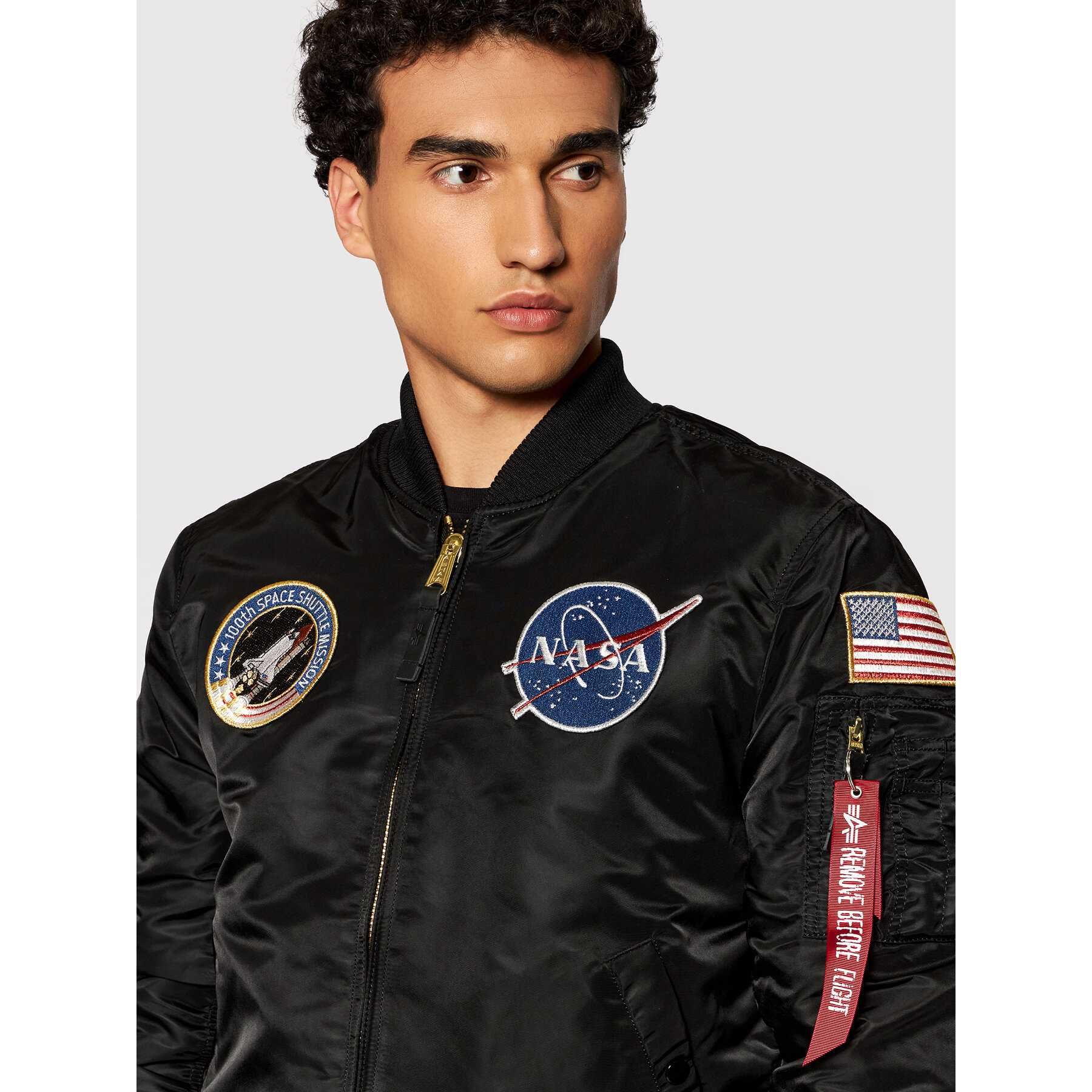 ALPHA INDUSTRIES Kurtka bomber Nasa 166107LP Czarny Slim Fit