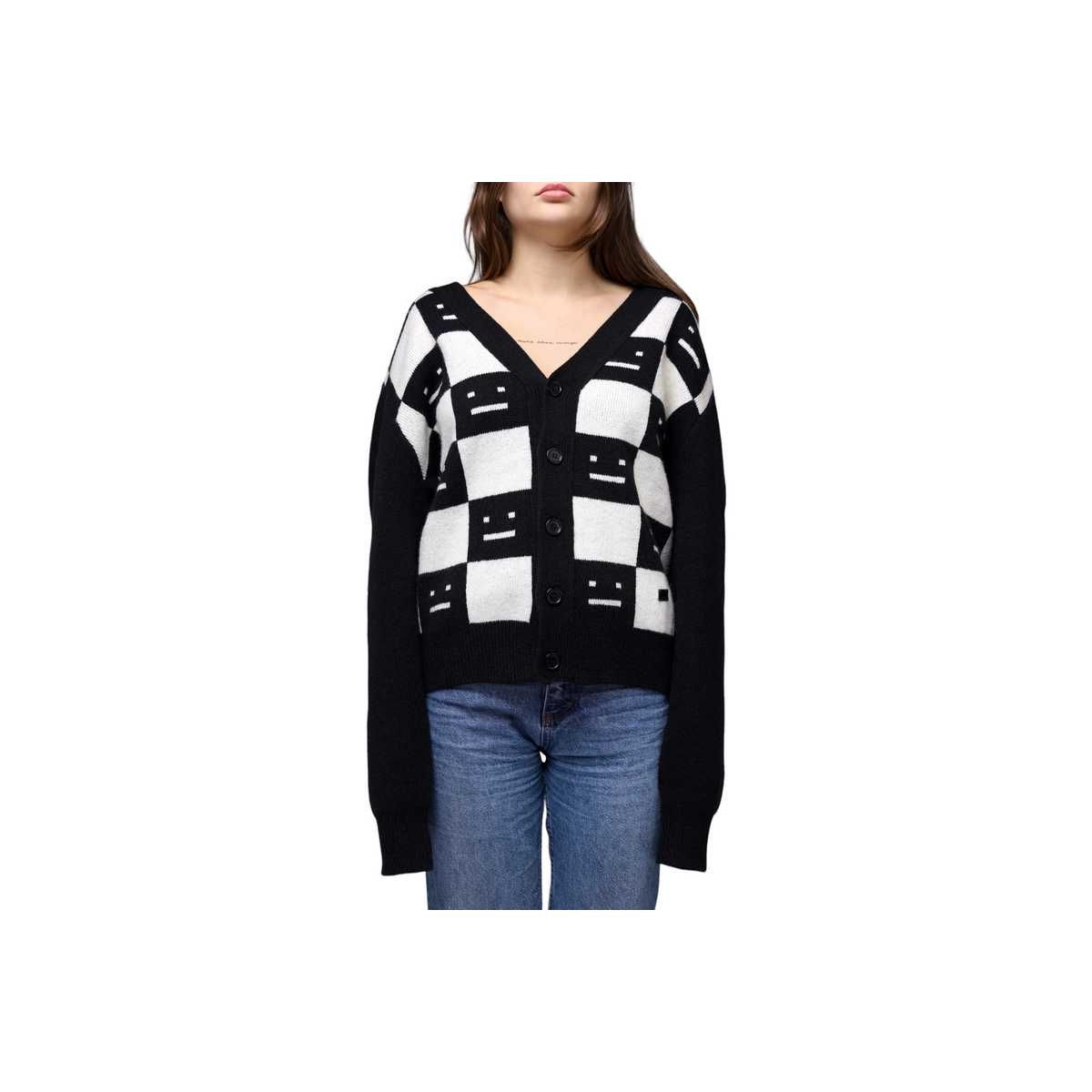 Кардиган Acne Studios Face Maglia wool cardigan Black/White