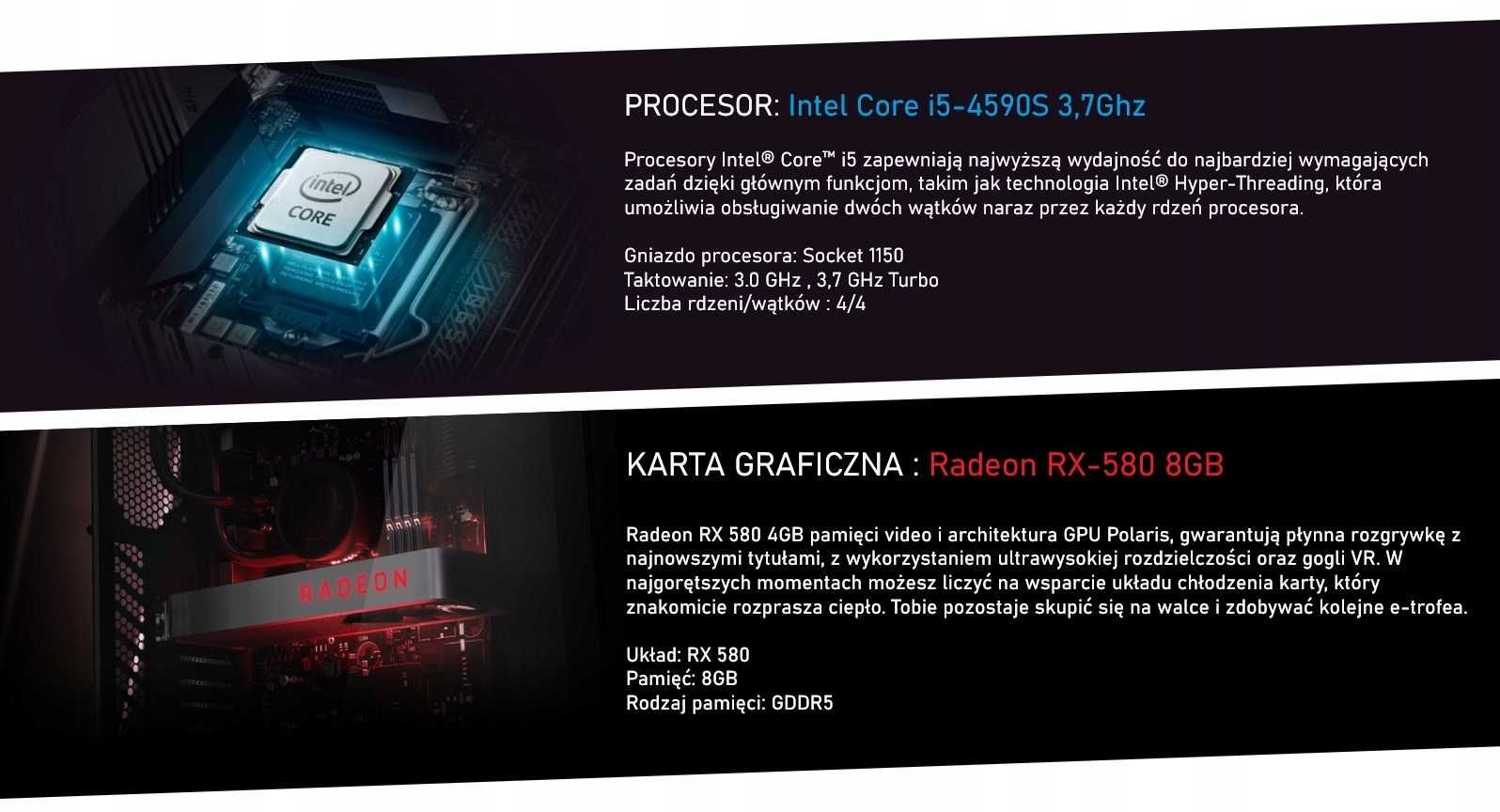 Zestaw Komputer Gamingowy CORE i5, RX-580 8GB ,512-SSD, WIN10 RGB