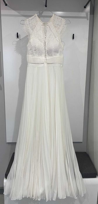 Suknia ślubna koronka plisy prążek 38/170cm
