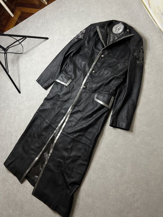 Кожаный мужской длинный плащ New Rock  Розмір: M - L