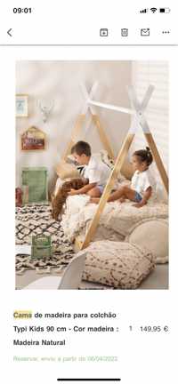 Cama de madeira para colchão Typi Kids 90 cm