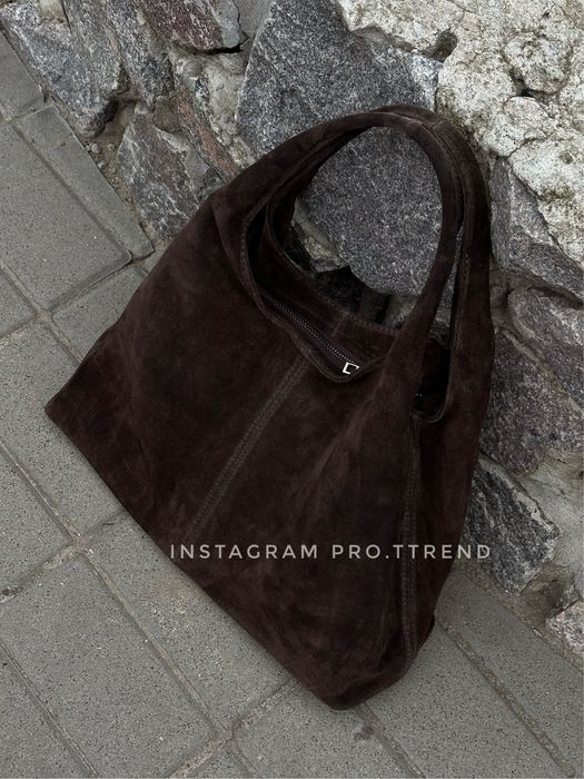 Замшева шоколадна сумка , велика замшева жіноча сумка