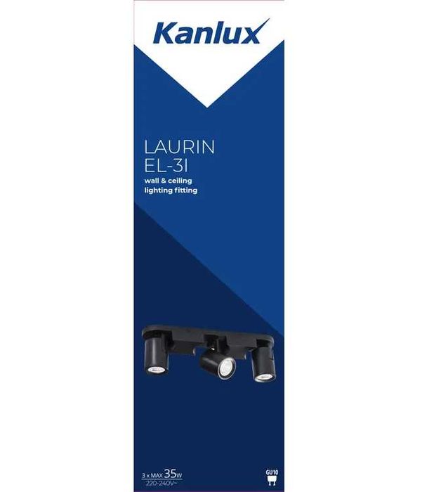 Listwa reflektorowa Laurin czarna 3 x GU10 Kanlux